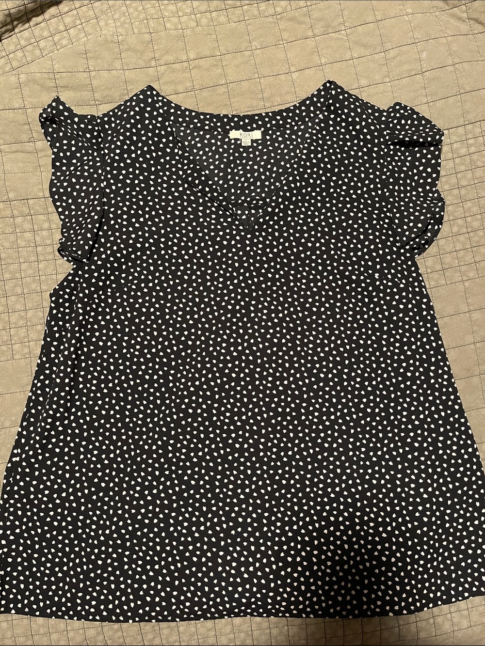 Kori Black Heart-Print Flutter Sleeve V-Neck Blouse